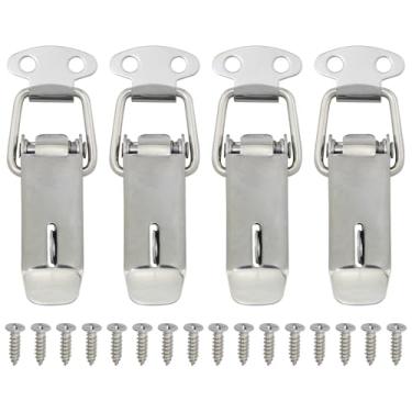 Imagem de FMHXG 4 peças mini ferrolho de mola de aço inoxidável 201 trompete com trava prata bico de pato pequeno ferrolho de metal para colmeia para caixa ferramentas gaveta bagagem