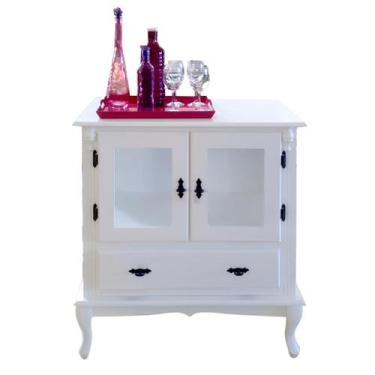 Imagem de Cristaleira de Madeira 2 Portas 1 Gaveta Vidros na Lateral Pés Luiz XV