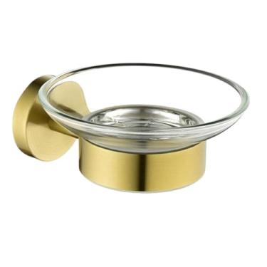 Imagem de Suporte para saboneteira para cozinha e banheiro, acessórios de parede, dispensador de sabonete, porta-sabonete com prato de vidro, suporte de metal dourado (saboneteira A3 dourada)