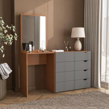 Imagem de Cômoda Penteadeira 4 Gavetas com Espelho Porto - Politorno