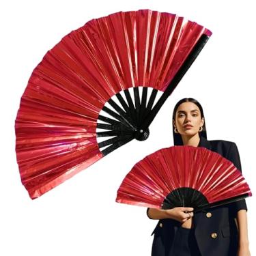 Imagem de Xeerrfan Fãs de clack para dança de linha, ventiladores de pop pop a laser, botas no chão, leque de mão dobrável, tamanho grande de 33 cm para festa, presente para entusiastas de dança, vermelho