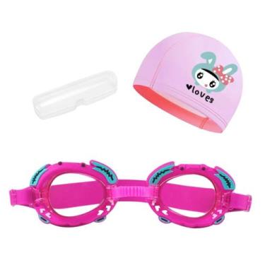 Imagem de Kit touca e óculos de natação infantil piscina com desenhos divertidos