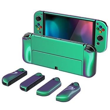 Imagem de playvital Capa Protetora Altergrips Para Nintendo Switch Oled, Encaixável Joystick Oled Com Alças Polegar E Capas De Botão - Verde Camaleão Brilhante Roxo