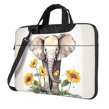 Imagem de Capa protetora para notebook de elefante e girassol de 14 polegadas à prova de choque bolsa portátil para laptop à prova d'água para homens e mulheres