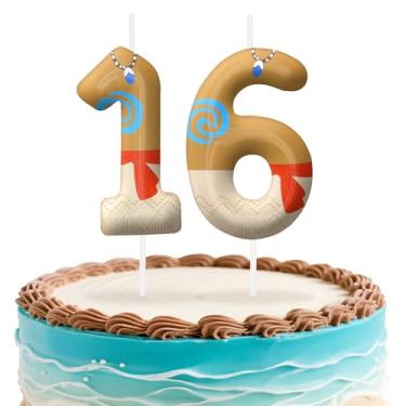 Imagem de Velas de aniversário Havaí número 16, topo de bolo com tema de ilha para decoração de bolo para meninos e meninas, decorações de aniversário, suprimentos de festa, velas numéricas para decoração de