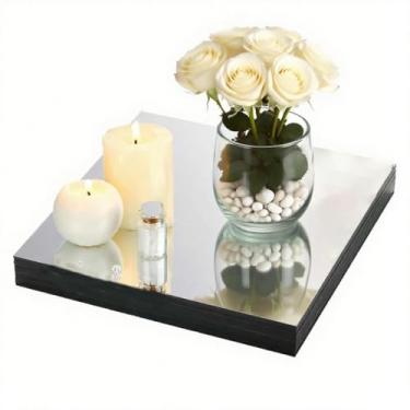 Imagem de 12 peças de centro de mesa espelhadas quadradas para decoração de mesas, bandeja espelhada acrílica de 30 cm, placa de vela, decoração de mesa para decoração de casamento, festa, decoração de parede