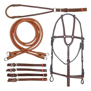 Imagem de Cabeçada Rédea Rabicho De Couro Para Cavalo Vaquejada - selaria shoppi