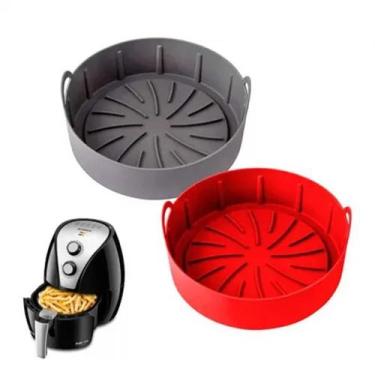 Imagem de Forma silicone redonda p/ airfryer 16cm 1 unidade cor cinza ou vermelh