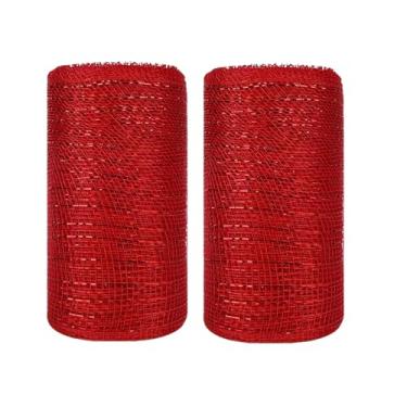 Imagem de JStnana 2 rolos de fita de malha vermelha para artesanato de grinaldas, 15,2 cm x 7,6 m por rolo, rolos de malha decorativa, tecido de malha decorativa para guirlanda de árvore de Natal, cesta para
