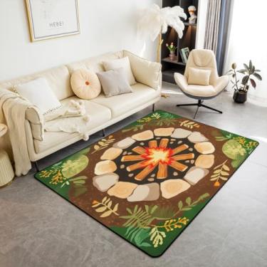 Imagem de Feelyou Tapete de área de brincar para fogueira, 12 x 18 cm, para sala de estar, para meninos, meninas, adolescentes, decoração de pedras, tapete decorativo com tema de floresta floresta, tapete
