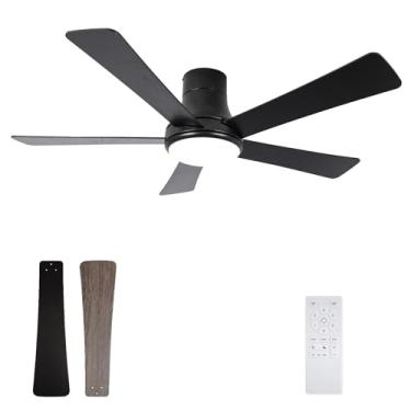Imagem de SODSEA Ventilador de teto de 52 polegadas com luz, ventilador de teto preto com 5 lâminas, regulável, motor reversível, temperaturas de 3 cores, 6 velocidades, ventilador de teto de montagem embutida