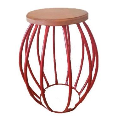 Imagem de Banco Barril Vermelho Madeira Ferro Rústico Peroba Rosa