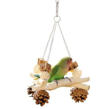 Imagem de Brinquedo de pendurar papagaio, troncos engraçados, bolas de vime, nozes de corda de algodão, pinhas brinquedo de balanço para Finch Lovebirds Conures Calopsita periquitos periquitos periquitos