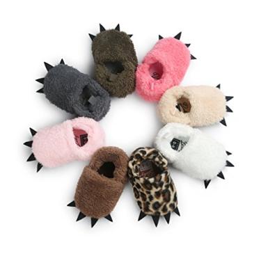 Imagem de Sapatilhas para bebês meninos e meninas da CoKate de pelúcia macia com urso de pata e botas de animais infantis para berço, sapatos de inverno para casa, Dark Pink, 0-6 Months Infant