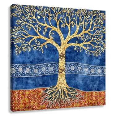 Imagem de Arte de parede da Árvore da Vida, impressão em tela dourada com imagens de decoração da Árvore da Vida para sala de estar, quarto, 30x30cmx1