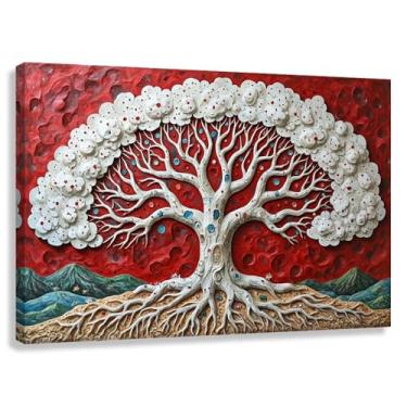 Imagem de Árvore da Vida Arte de Parede Impressão em Tela Harmonia da Vida Decoração Fotos Pintura Vermelha Abstrata Natureza 90x60cmx1