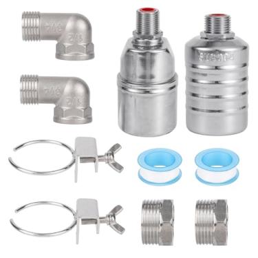 Imagem de 2 Conjuntos Válvulas Flutuantes Água, 1/2" a 3/4" Automática Válvula Controle Nível d'Água Aço Inoxidável Controlador Desligamento Linha d'Água para Aquári Bebedouro Gado Piscina Cisterna