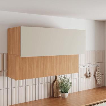 Imagem de Armário Aéreo 2 Portas Basculantes 120cm Aroeira Cabecasa Madeiramadeira Cinza Sereno/Cedro