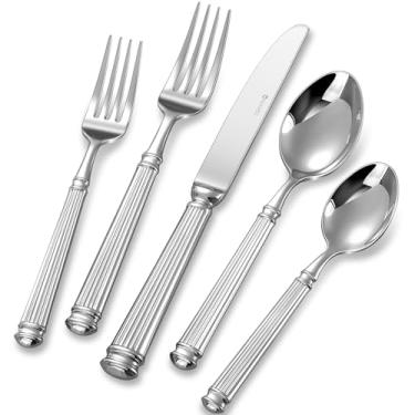 Imagem de KEAWELL Conjunto premium de 20 peças de talheres Prestige – artesanato requintado, serviço para 4, aço inoxidável 18/10, conjunto de talheres luxuosos, resistente, lavável na lava-louças (20, prata)