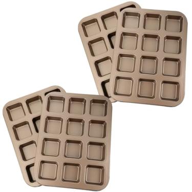Imagem de mekueeex Pacote Com 4 Formas Para Brownie 12 Cavidades E Divisórias, Forma Quadrada Antiaderente Muffins, Assando Em Todas As Bordas Pão De Milho, Cupcakes, Tortas, Bolos, Biscoitos Pães - Dourado