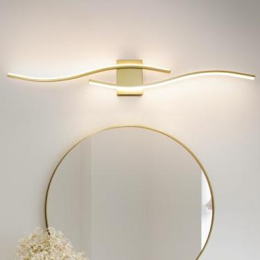 Imagem de Luminárias de banheiro douradas modernas, luminária LED com controle remoto, luminária de banheiro sobre espelho, luzes de parede para banheiro, iluminação de arandela de parede de 103 cm para quarto