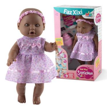 Imagem de Boneca Negra Bebezão Faz Xixi De Verdade Fralda E Mamadeira - Milk Bri