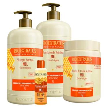 Imagem de Kit Bio Extratus Mel Nutritivo Shampoo Condicionador Máscara 1L Umecta