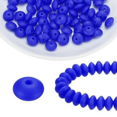 Imagem de HARFINGTON 100 contas de silicone de 12 mm contas focais de borracha de lentilha a granel para canetas, chaveiro, pulseira, colar, artesanato, faça você mesmo, azul safira