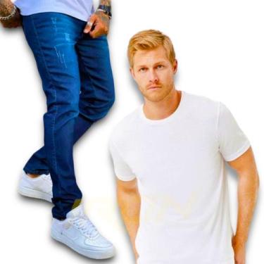 Imagem de Kit Calça Jeans Skinny + Camiseta Algodão Masculina Manga Curta 464 - 