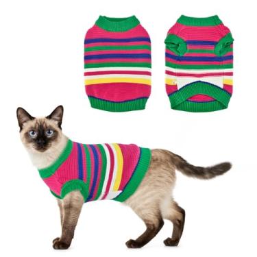 Imagem de LyssKMK Suéter listrado para cães, gato, listrado, colorido, roupas de tricô para animais de estimação, roupas para gatinhos e filhotes, G