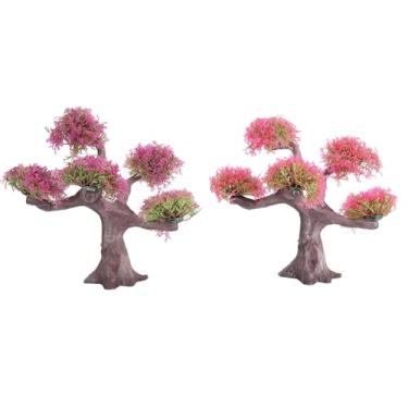 Imagem de Plantas artificiais tanque de peixes Vibrantes ervas daninhas aquáticas realistas para decorações de aquário Material PVC seguro 10.63x9.06x8.66in 2 Pack (Vinho vermelho + rosa)