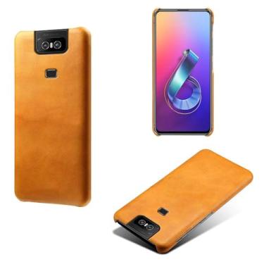 Imagem de Capa para Asus ZenFone 6,Proteção contra quedas,Casca de volta de cor sólida simples,Design de couro de imitação de plástico-Orange