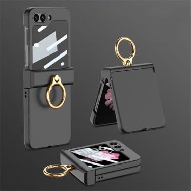 Imagem de Capa de telefone com suporte de anel de plástico para Samsung Galaxy Z Flip 6 Flip6 5G Capa de proteção fina com dobradiça completa, preta, para Galaxy Z Flip6