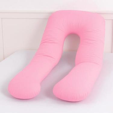Imagem de Travesseiro Para Grávida Gestante e Amamentação Repouso Anatômico 100% Algodão Macio Cor (ROSA)