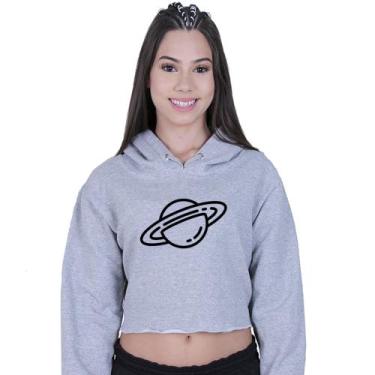 Imagem de Cropped Moletom Feminino Saturno Planeta - Lafre, Cinza, P