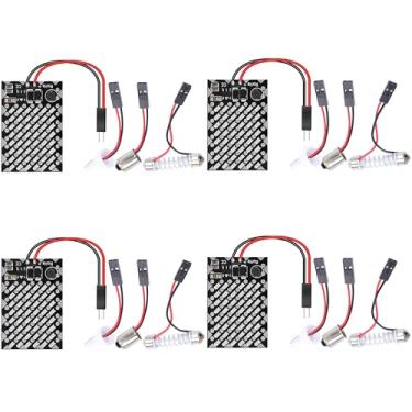 Imagem de QAUBEN Pacote com 4 Luzes de Domo LED 3014 48-SMD Luz de Painel LED para Interior de Carro, Luz de Placa de Leitura, Teto, Lâmpada de Mapa com Adaptadores Festoon BA9S T10 Vermelho (DC 12-24V)