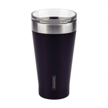 Imagem de Copo Térmico Preto Em Aço Inox Tramontina Exata Com Tampa 550ml