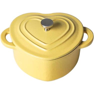 Imagem de Panela De Ferro Fundido Em Forma De Coração Panela De Sopa Forno Pequeno Com Tampa Forno De 500 Ml Mini Esmalte Caçarola De Forno Holandês De Duas Alças, Yellow