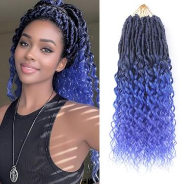 Imagem de Cabelo de crochê azul curto - 8 pacotes de cabelo sintético de 30,5 cm de profundidade para mulheres negras pré loop/pré-looped Goddess Locs com pontas onduladas encaracoladas, tranças sintéticas
