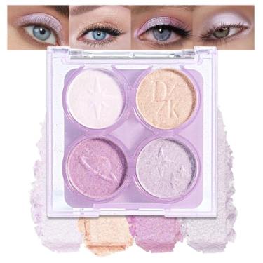 Imagem de AMY'S DIARY Paleta de sombras com glitter roxo claro de 4 cores – Tons metálicos brilhantes para maquiagem brilhante dos olhos, longa duração e altamente pigmentada, sombra vegana e iridescente sem