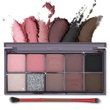 Imagem de Erinde Paleta de sombras de 10 cores - Sombra fosca com glitter, ultra-misturável, altamente pigmentada, aparência natural, paleta de sombras nude neutra com pincel profissional, 18
