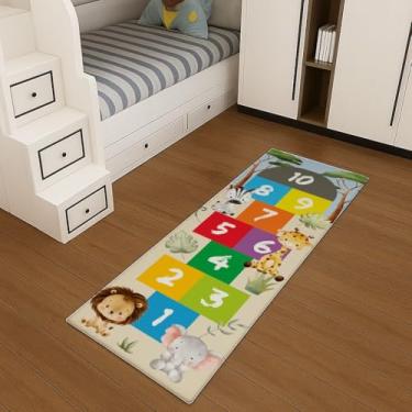 Imagem de Tapete Passadeira Infantil Amarelinha, 200 x 65 cm, Jogo Educativo para Quarto Infantil (SAFARI)