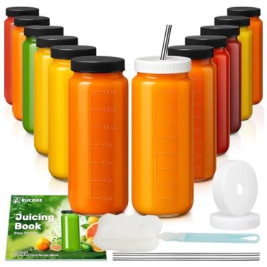 Imagem de Ruckae Pacote com 12 garrafas de suco de 473 ml, garrafas de vidro com tampas, tampas e canudos, garrafa de água, copos de vidro para sucos, vitaminas, kombucha