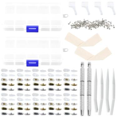 Imagem de Kit de reparo de protetores de nariz para óculos, almofadas de nariz confortáveis, almofadas de nariz respiráveis para óculos com estojo de armazenamento, pinças de chave de fenda, kit de reparo de