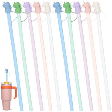 Imagem de 10 canudos de silicone de substituição, canudo de silicone longo de 30 cm com cobertura de canudo canudos de silicone para beber 5 cores, canudos seguros para lava-louças, para copo de água de 1,134 g