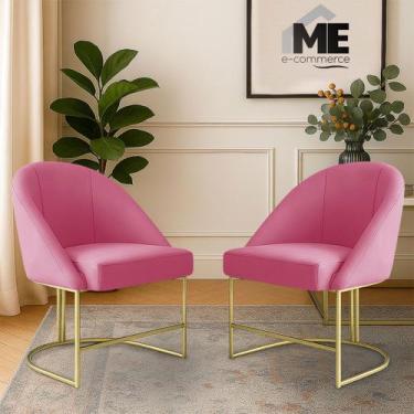 Imagem de KIT 2 Banqueta Poltrona Lua Penteadeira E Salão Com Base Metálica, ros