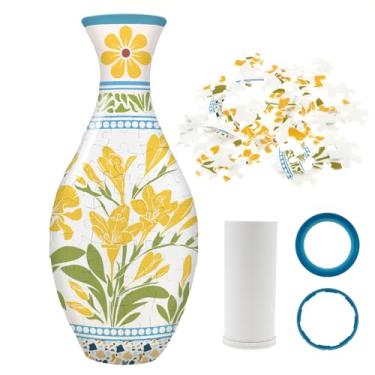 Imagem de ZFLYCANP Vaso, quebra-cabeça 3D decorativo multiuso, vaso de flores exclusivo para adultos decoração de casa de inauguração de casa (flor amarela)
