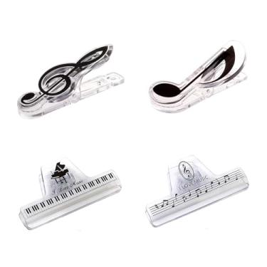 Imagem de Pacote com 4 clipes de suporte de folha de música, clipe de página antiderrapante e ajustável para teclado de piano, guitarra, suportes - acessório portátil para músicos e prática