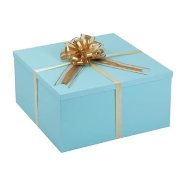 Imagem de Caixa de presente extra grande com tampa 50 x 50 x 25 cm, caixa de presente azul grande caixas de presente gigantes com tampas para embalagem de presentes para aniversário surpresa, Natal