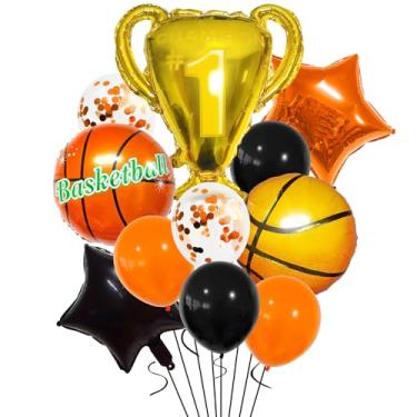 Imagem de Conjunto de balões de troféu de bola esportiva – Troféu de campeonato e balões para futebol, beisebol, basquete, decorações de festa de futebol (basquete)